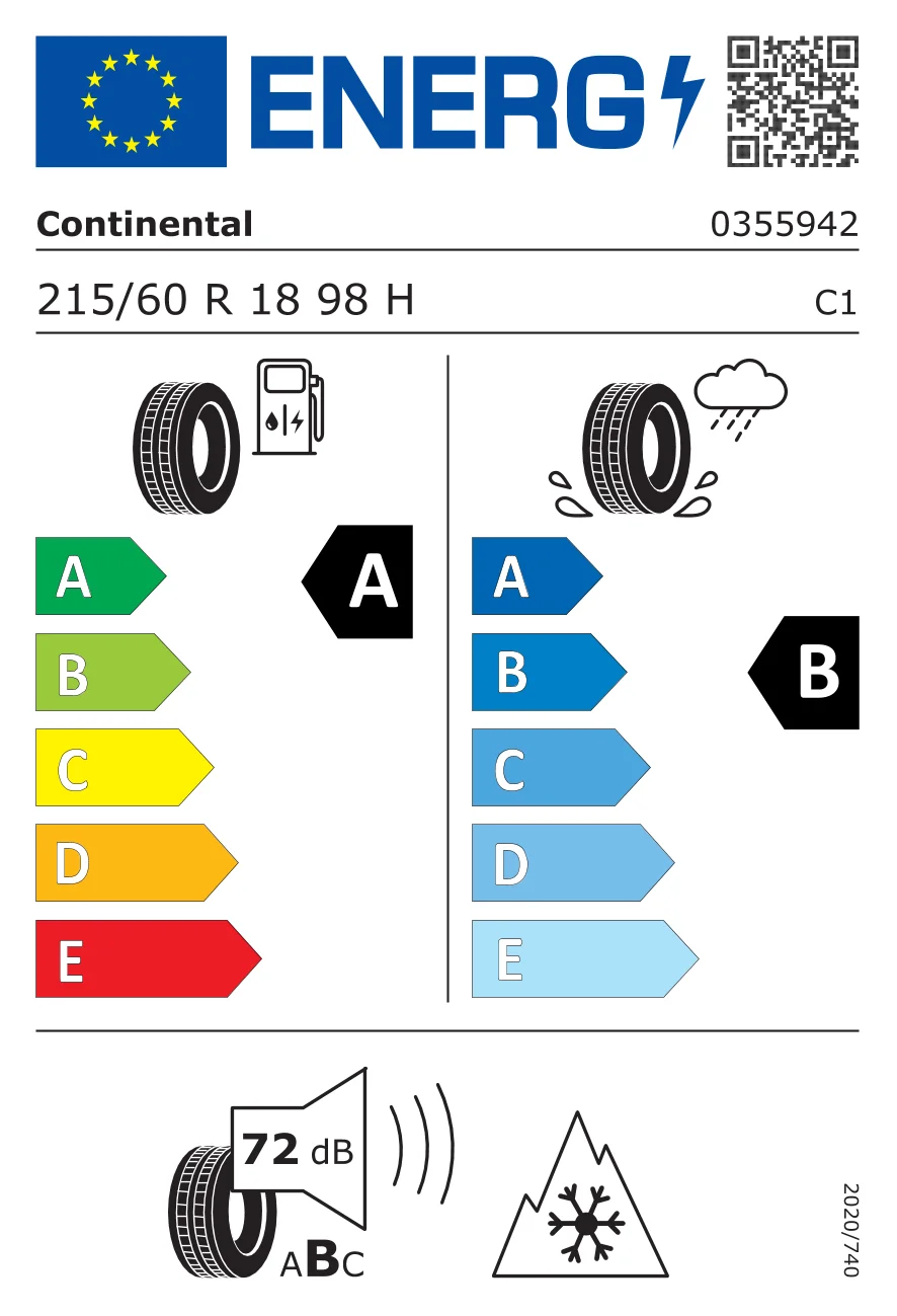 EU-bandenlabel: Continental 215/60 R18 98H