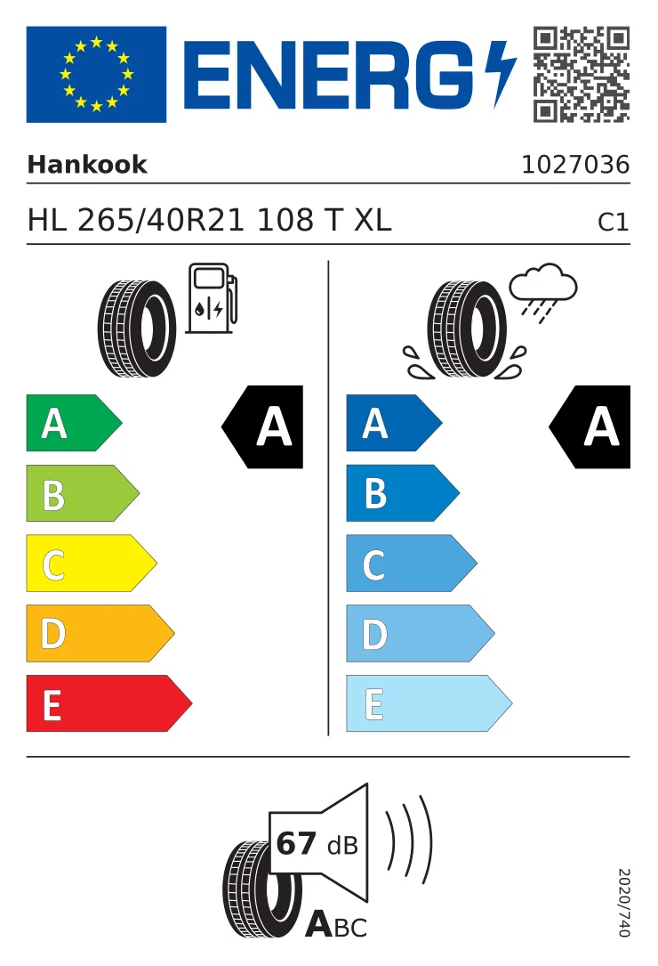 EU-däckmärkning: Hankook 265/40 R21 108T