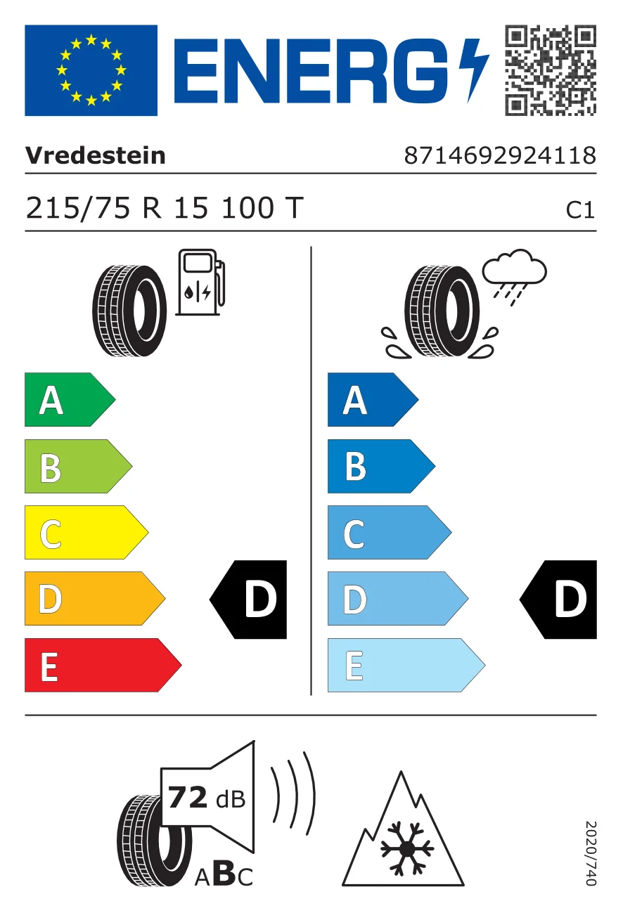 EU-däckmärkning: Vredestein 215/75 R15 100T