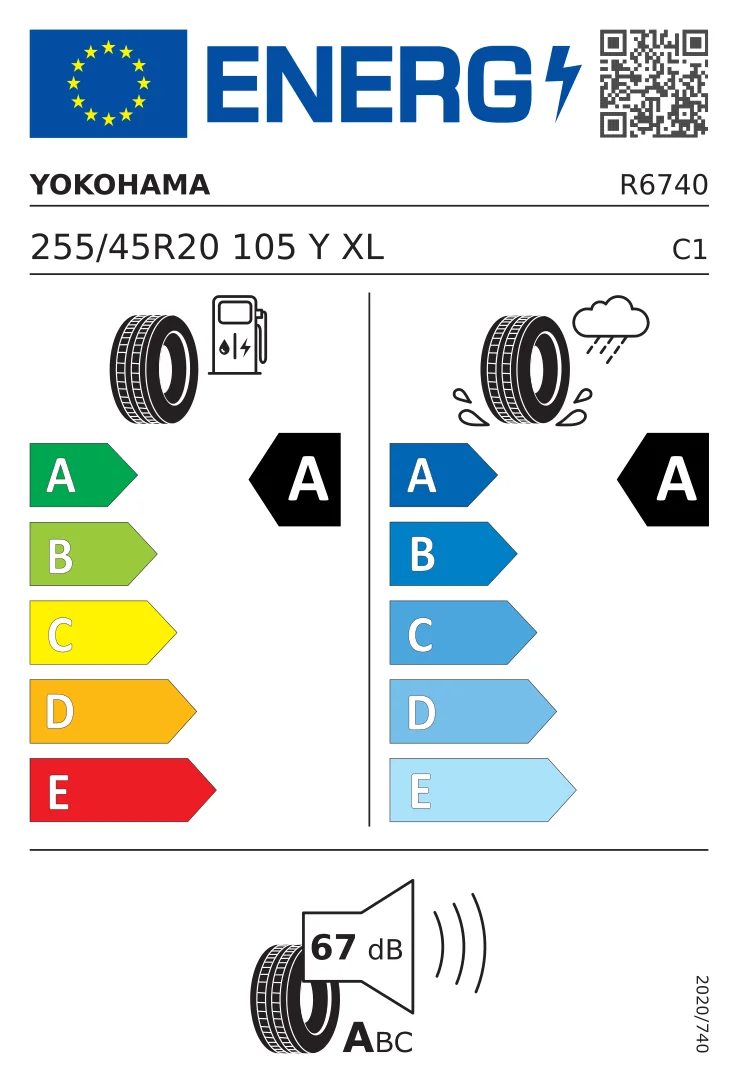 EU-däckmärkning: Yokohama 255/45 R20 105Y