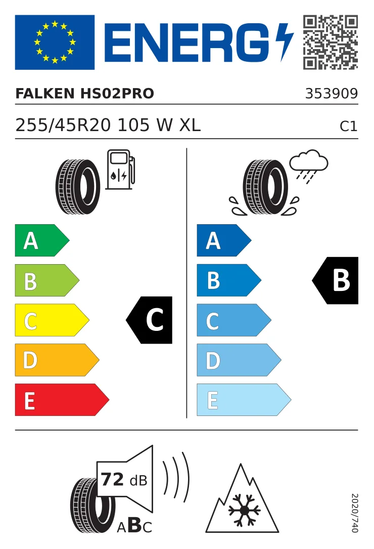 EU tyre label: Falken 255/45 R20 105W