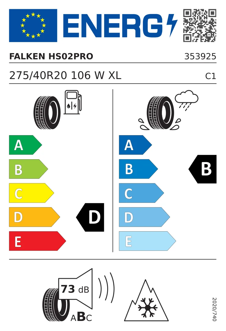 Etichetta UE per pneumatici: Falken 275/40 R20 106W