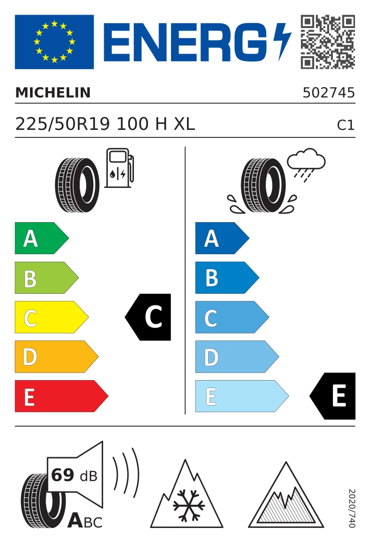 EU-däckmärkning: MICHELIN 225/50 R19 100H