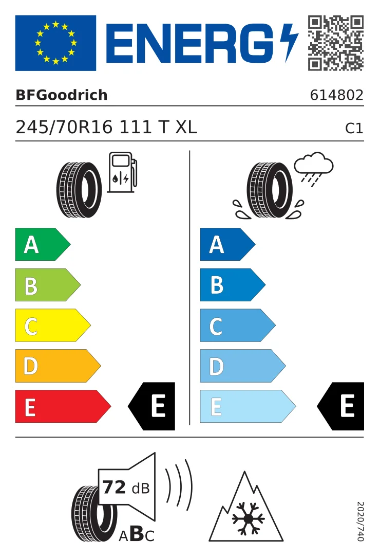 EU tyre label: BFGoodrich 245/70 R16 111T