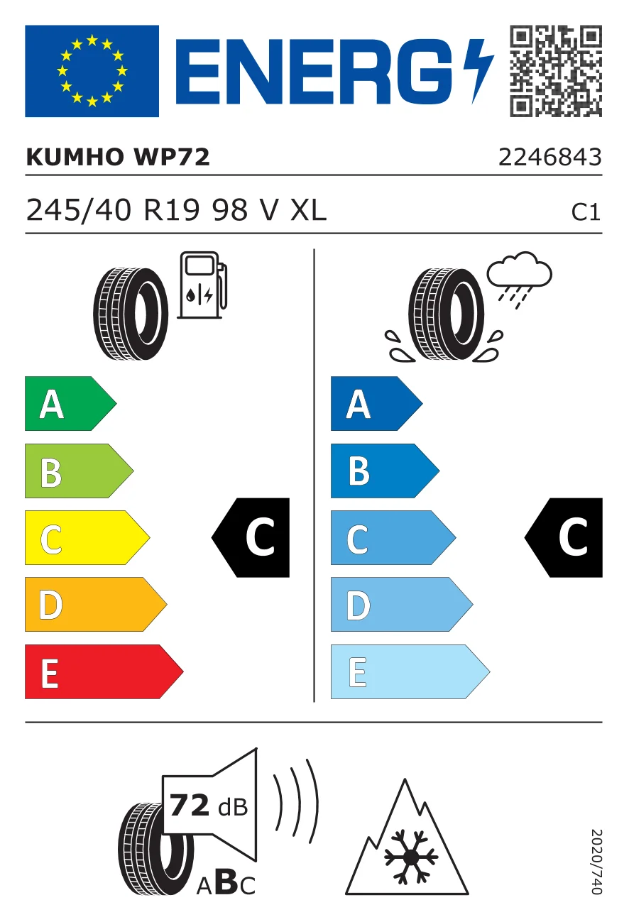 EU tyre label: Kumho 245/40 R19 98V