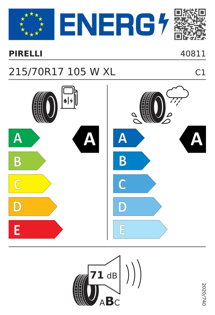 EU-däckmärkning: Pirelli 215/70 R17 105W