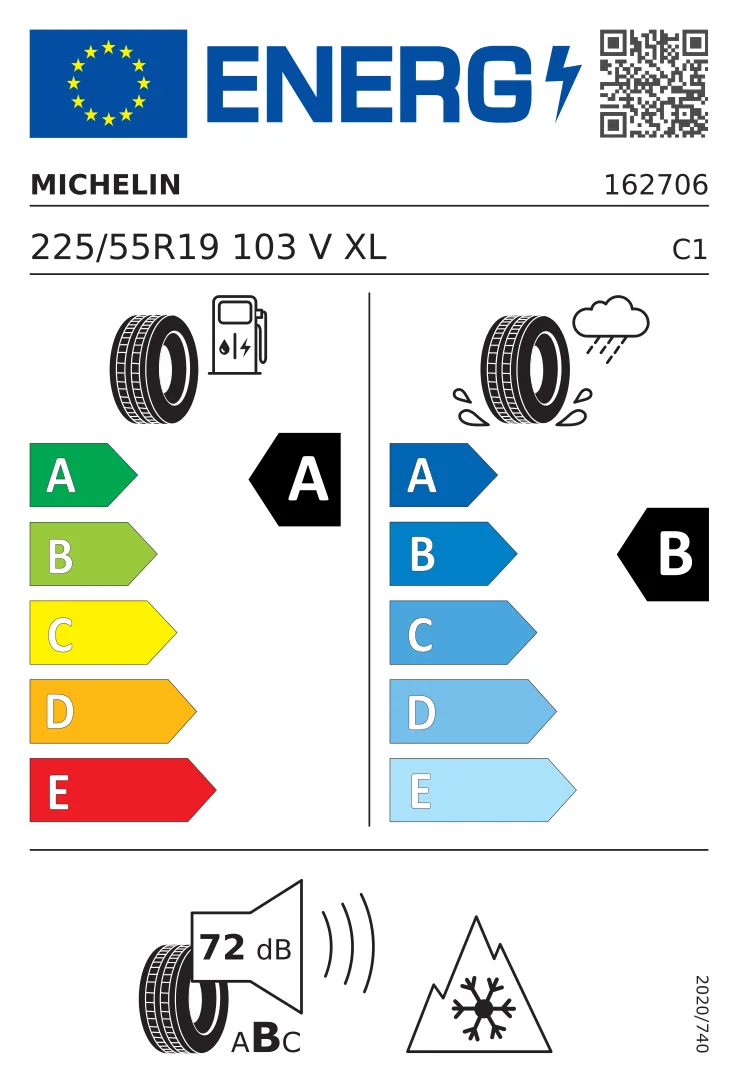 EU tyre label: MICHELIN 225/55 R19 103V