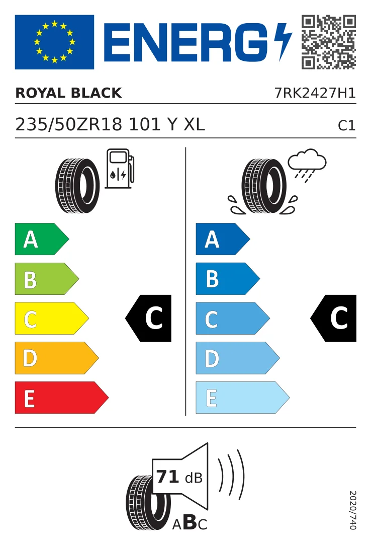EU-däckmärkning: Royal Black 235/50 R18 101Y