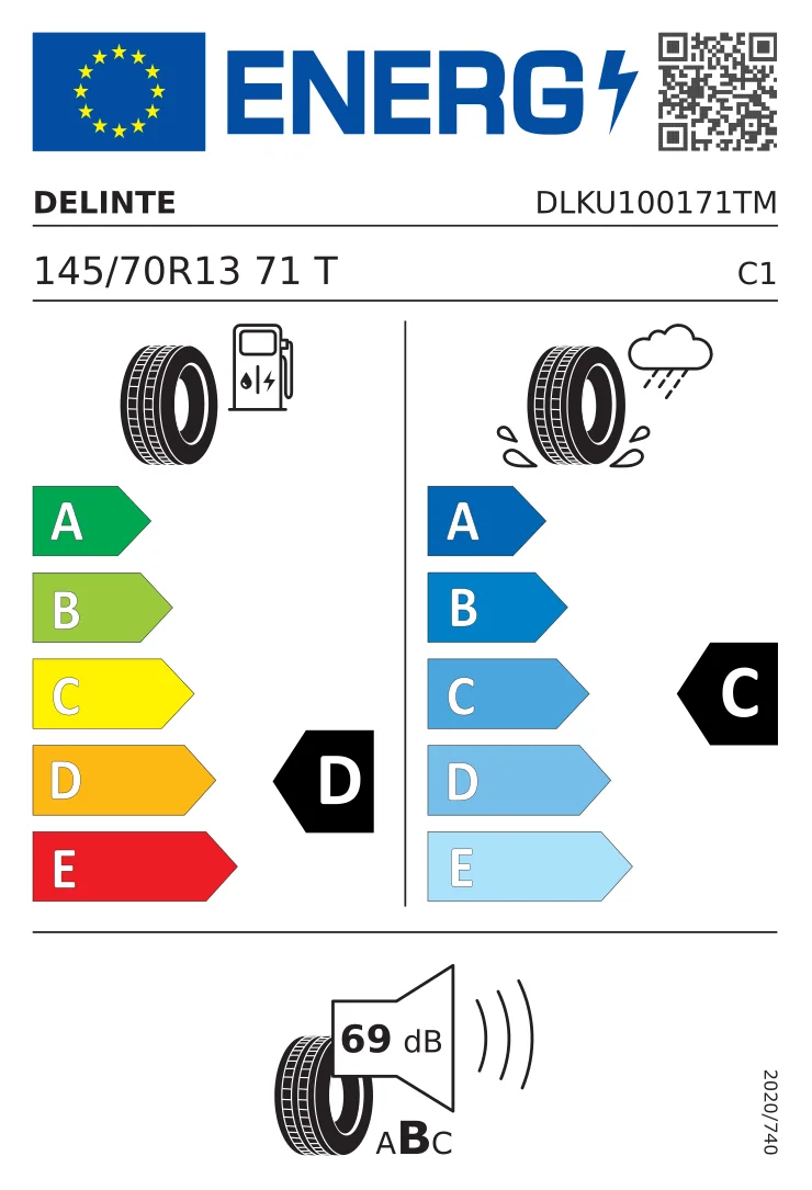 EU tyre label: Delinte 145/70 R13 71T