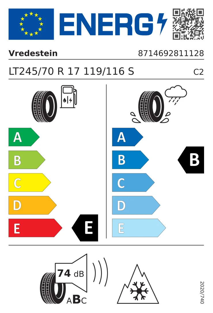 EU tyre label: Vredestein 245/70 R17 119S