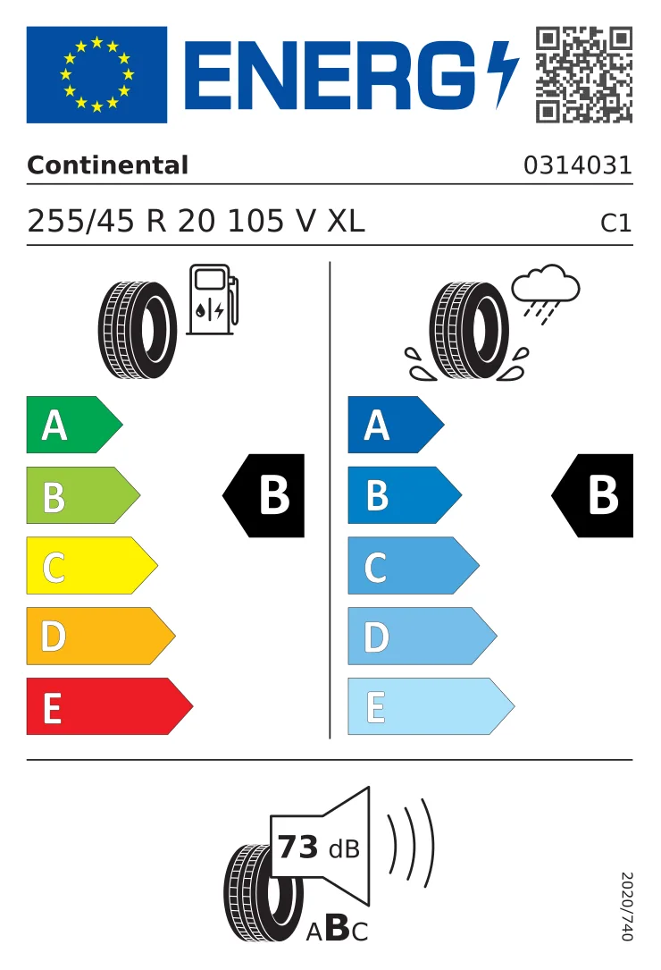 EU-däckmärkning: Continental 255/45 R20 105V