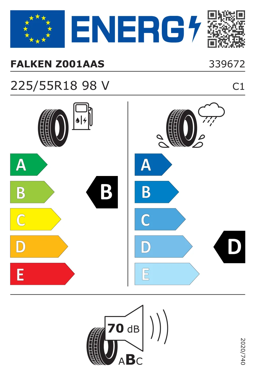 EU-däckmärkning: Falken 225/55 R18 98V