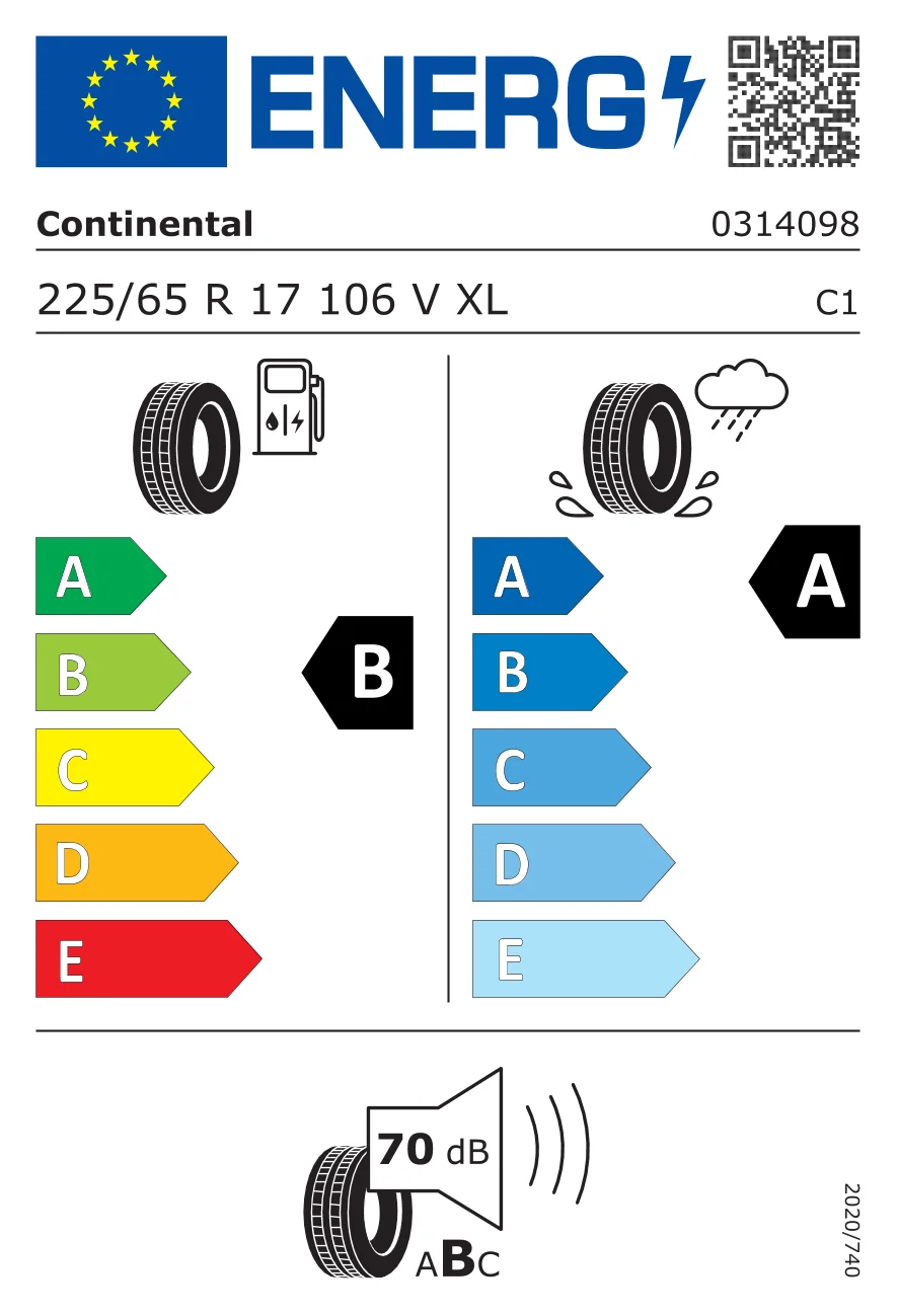 EU-däckmärkning: Continental 225/65 R17 106V