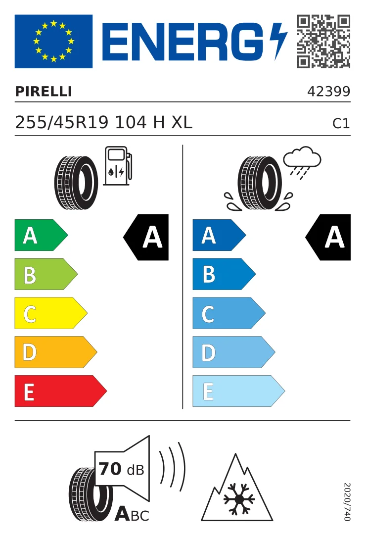 EU tyre label: Pirelli 255/45 R19 104H