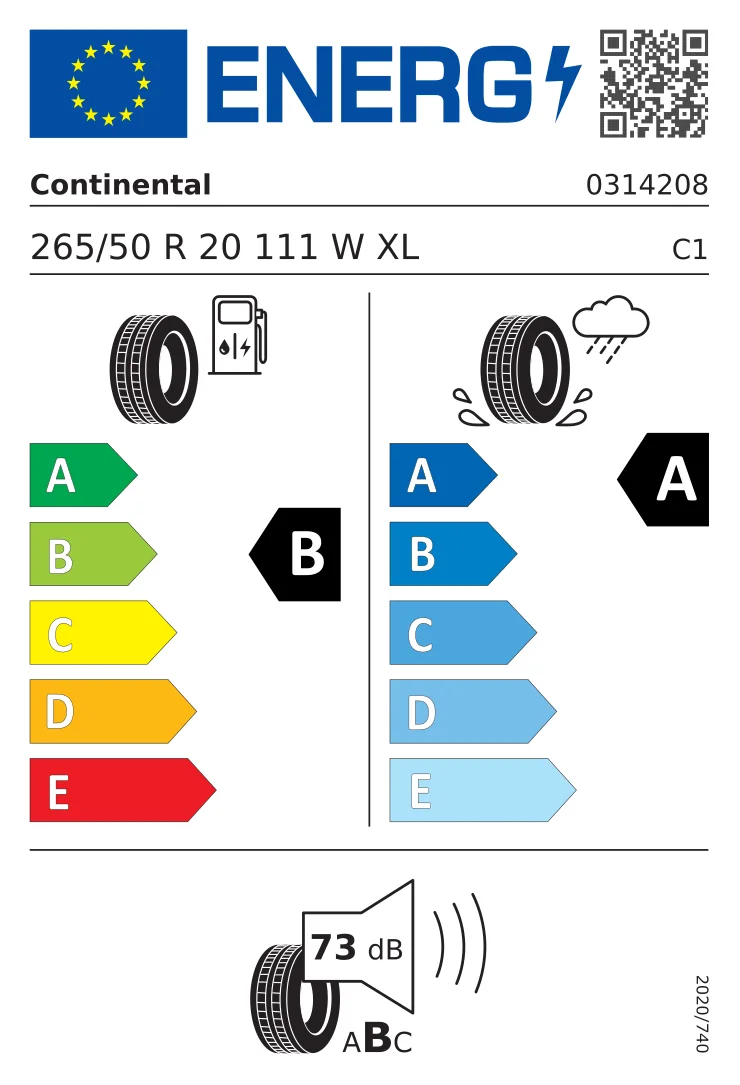 EU-däckmärkning: Continental 265/50 R20 111W