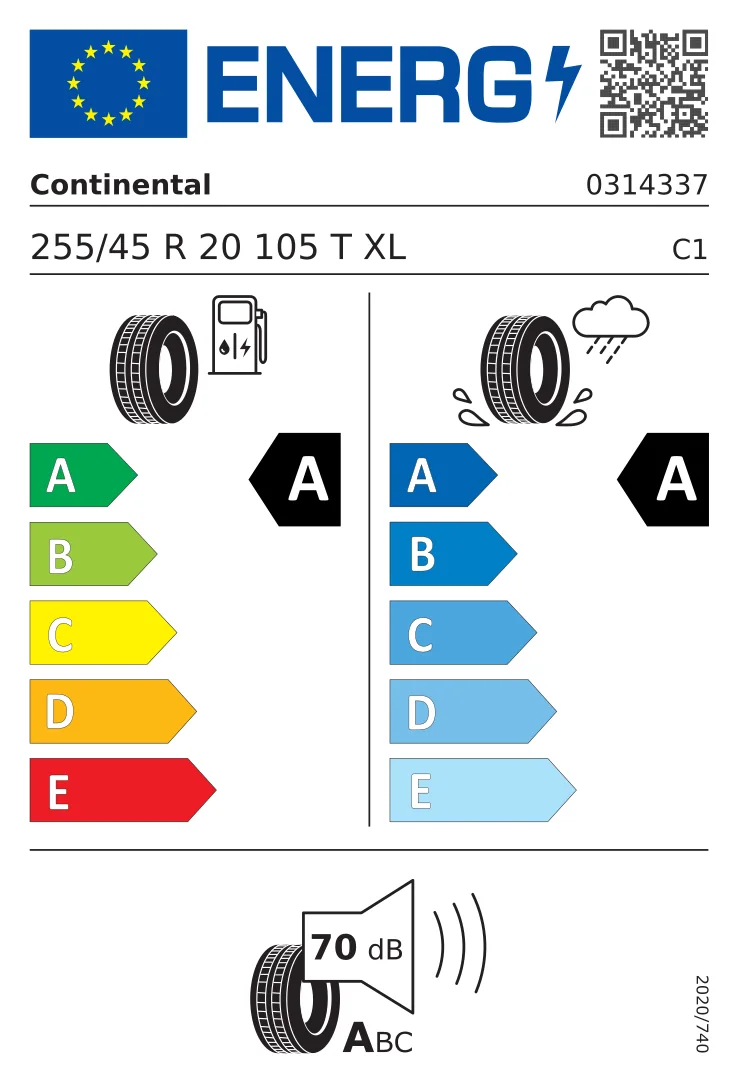EU-däckmärkning: Continental 255/45 R20 105T