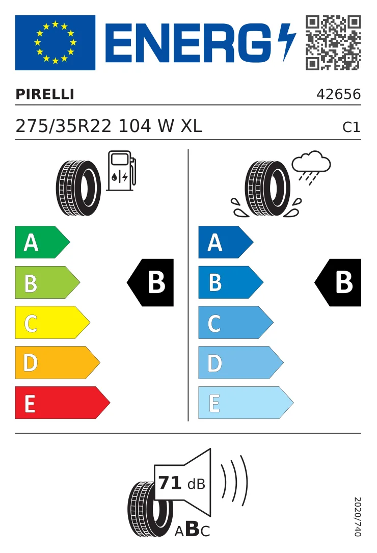 EU-däckmärkning: Pirelli 275/35 R22 104W