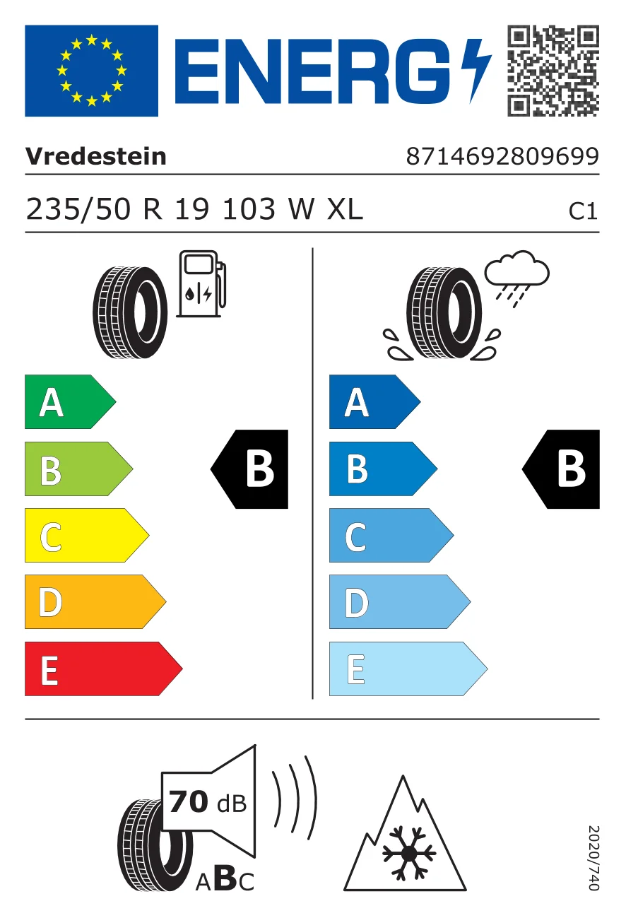 EU tyre label: Vredestein 235/50 R19 103W