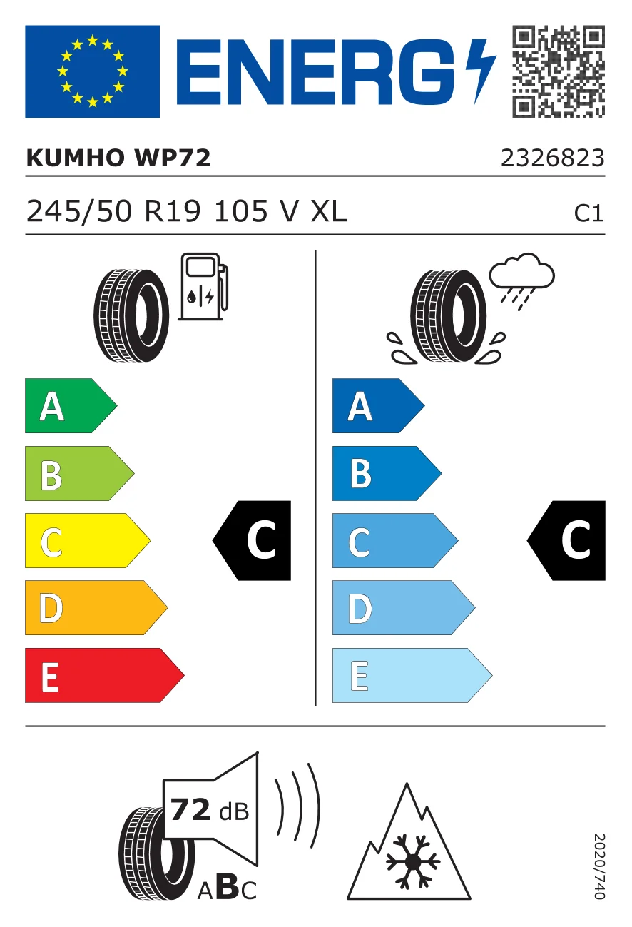 EU tyre label: Kumho 245/50 R19 105V