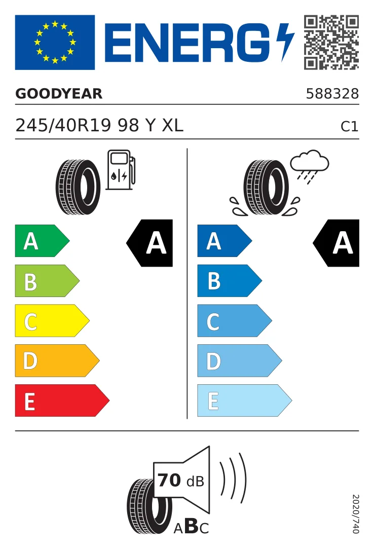 EU-däckmärkning: Goodyear 245/40 R19 98Y