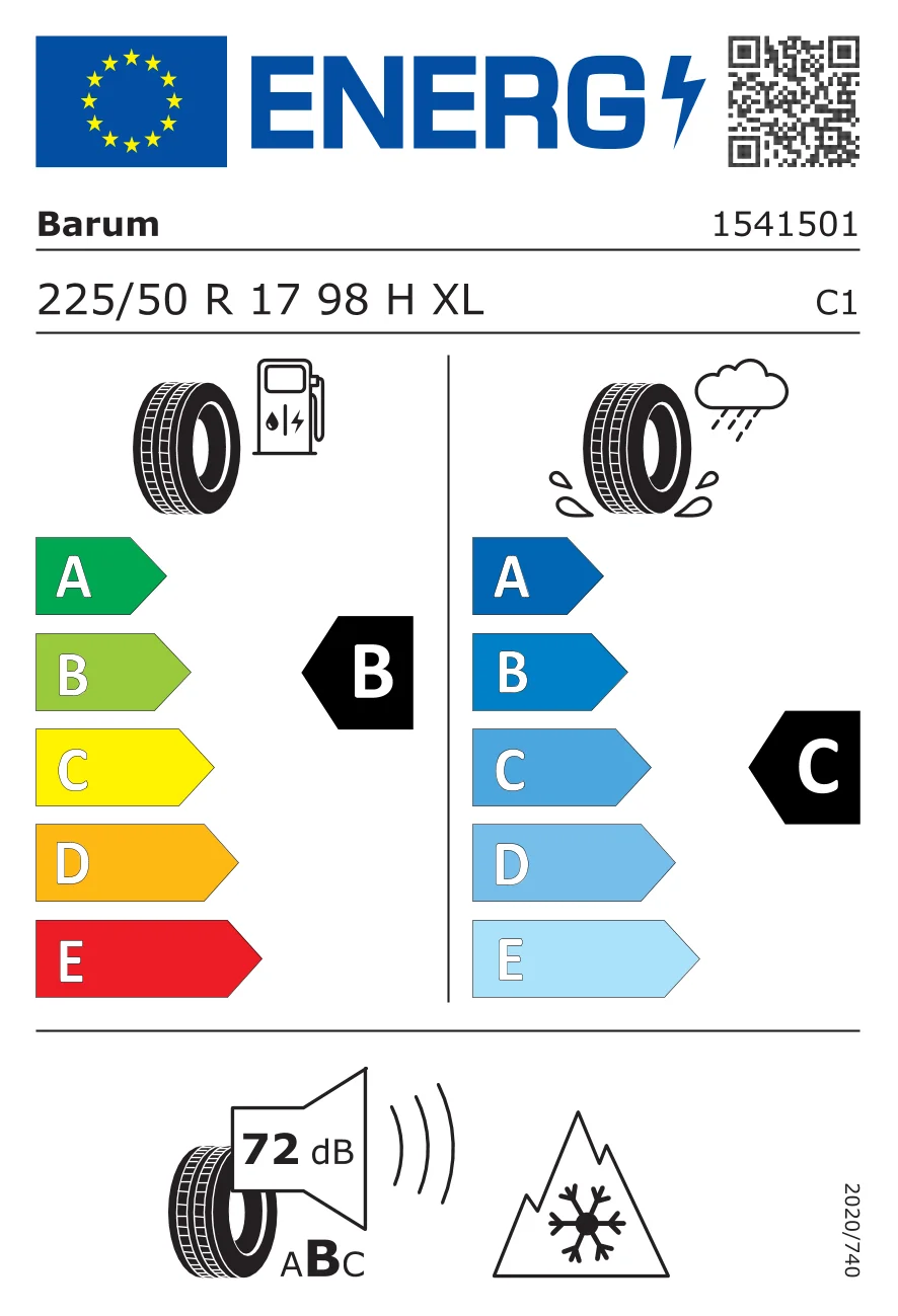 EU-däckmärkning: Barum 225/50 R17 98H