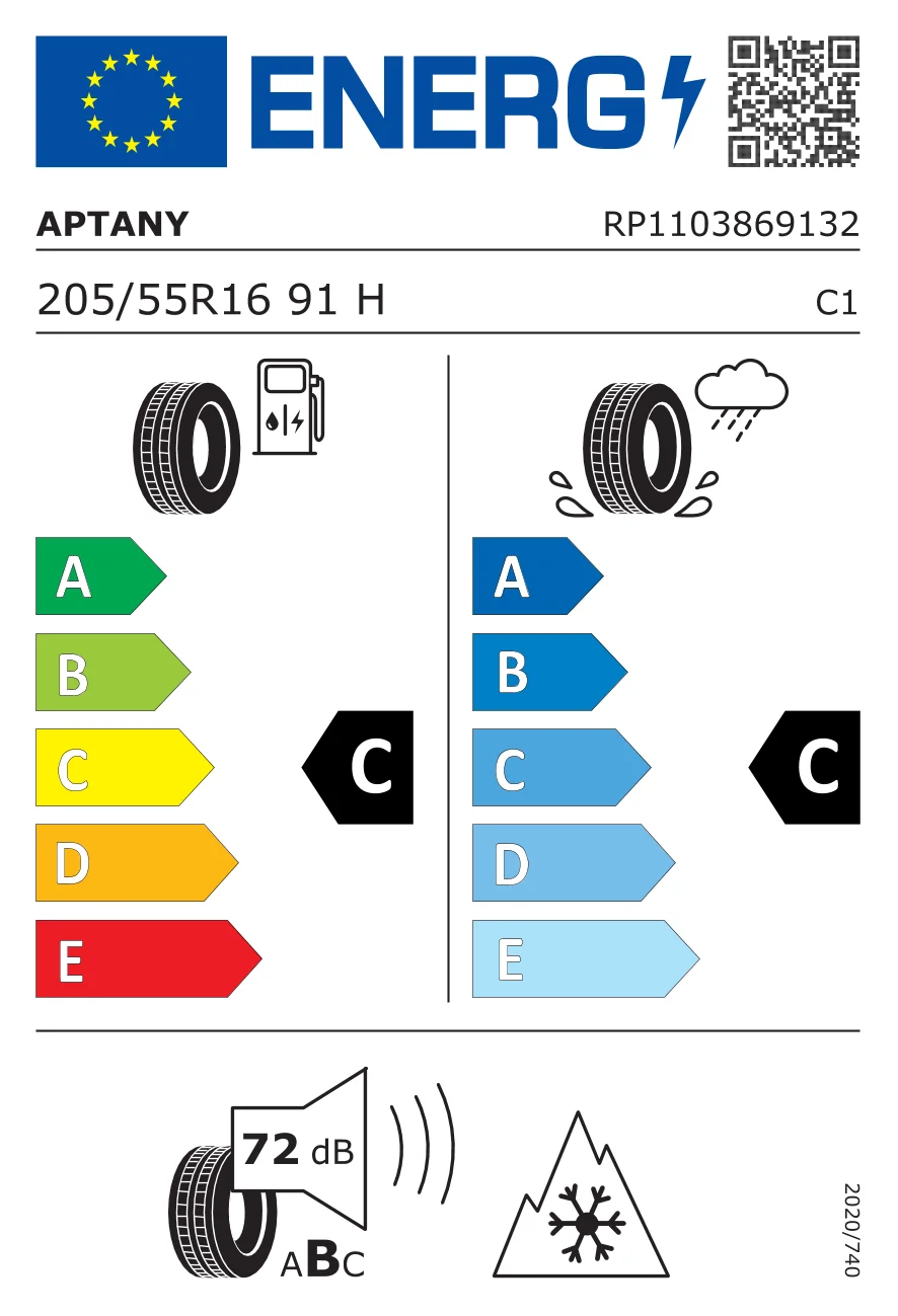EU-bandenlabel: Aptany 205/55 R16 91H