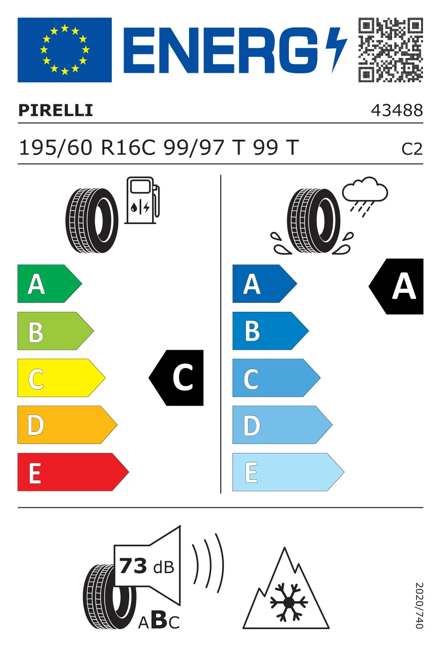 EU tyre label: Pirelli 195/60 R16 99T