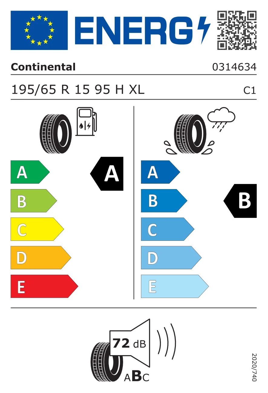 EU tyre label: Continental 195/65 R15 95H