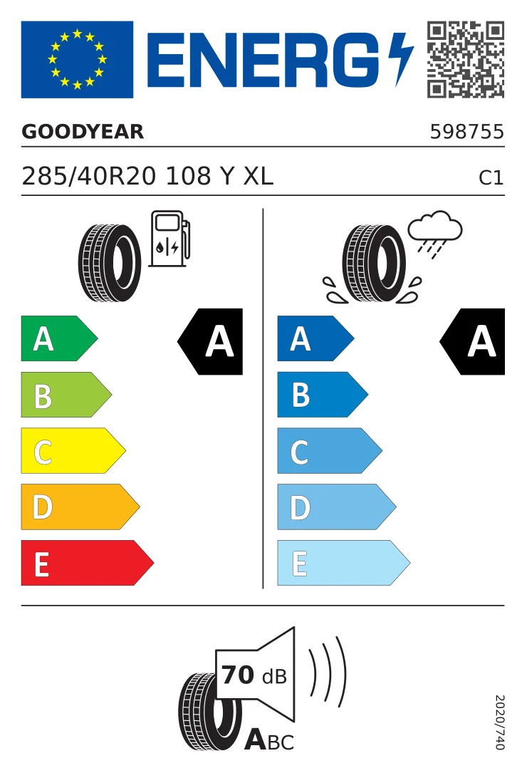 EU-däckmärkning: Goodyear 285/40 R20 108Y