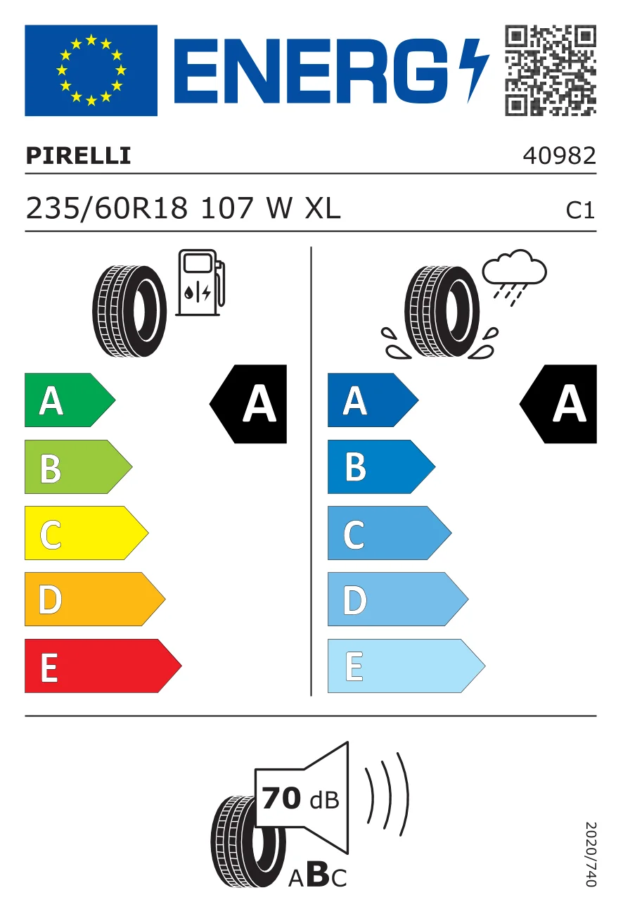 EU-däckmärkning: Pirelli 235/60 R18 107W