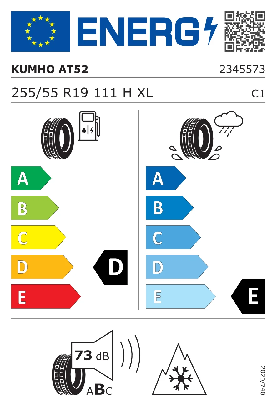 EU-bandenlabel: Kumho 255/55 R19 111H