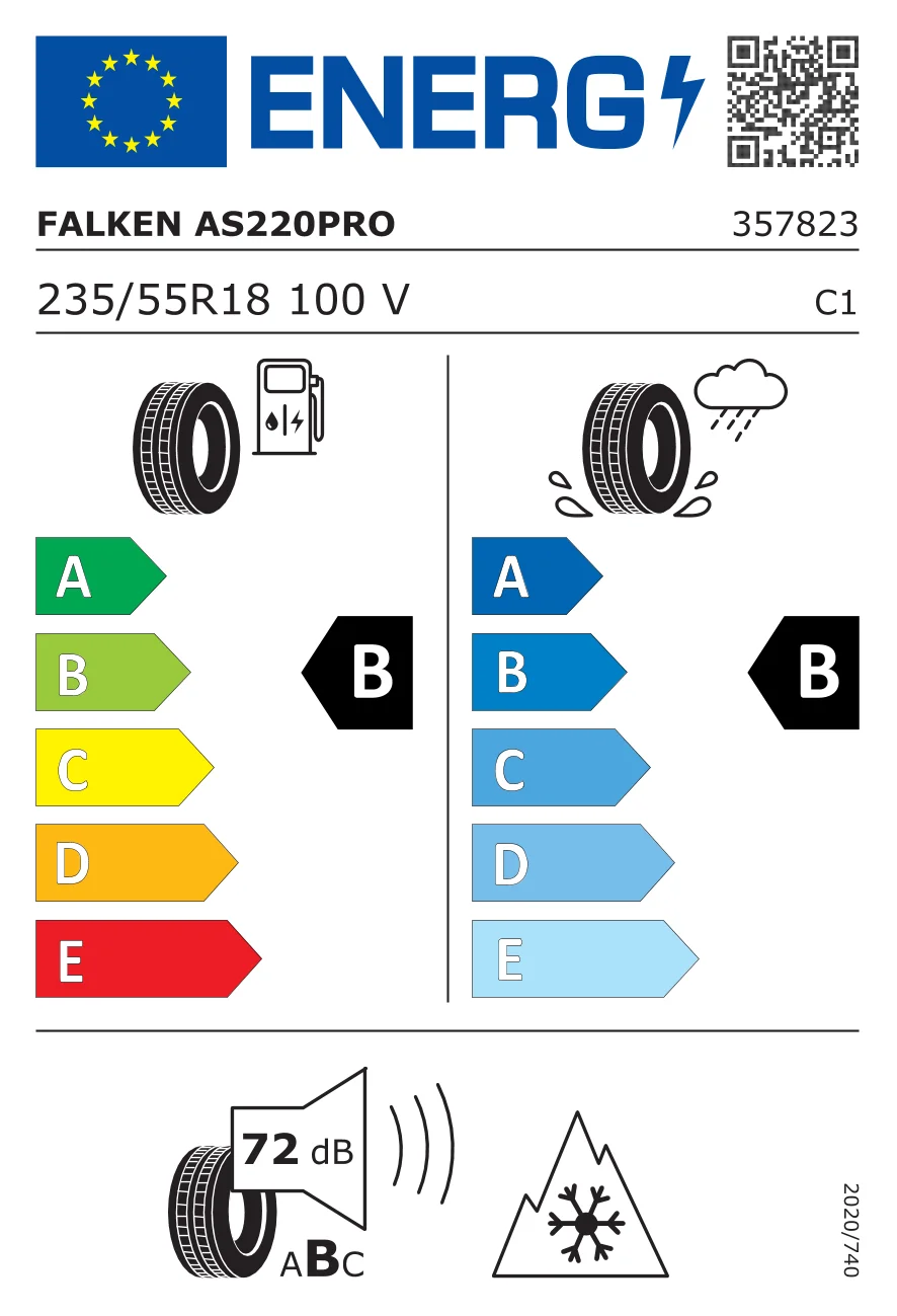 EU-bandenlabel: Falken 235/55 R18 100V