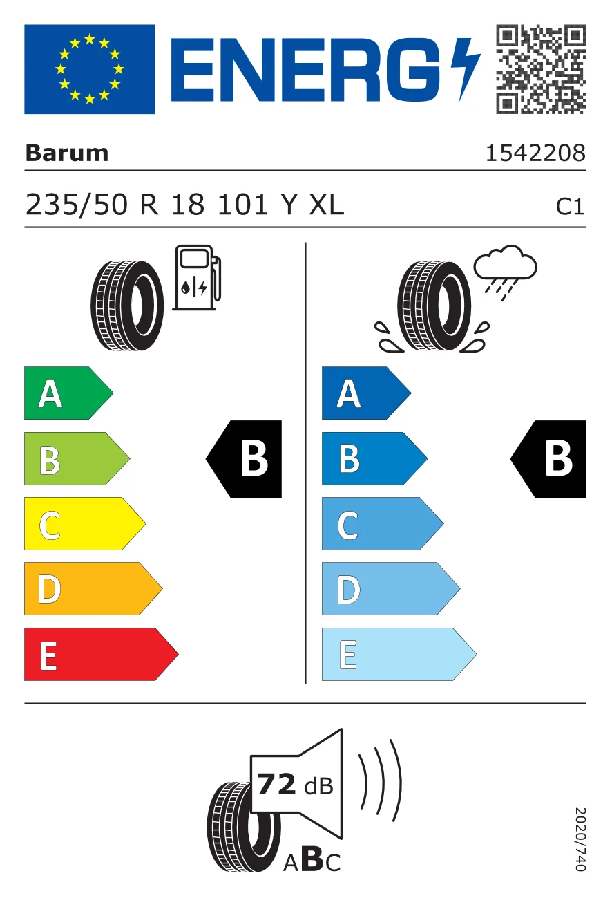 EU tyre label: Barum 235/50 R18 101Y