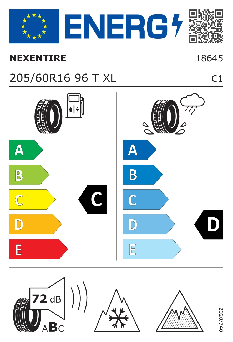 EU tyre label: Nexen 205/60 R16 96T