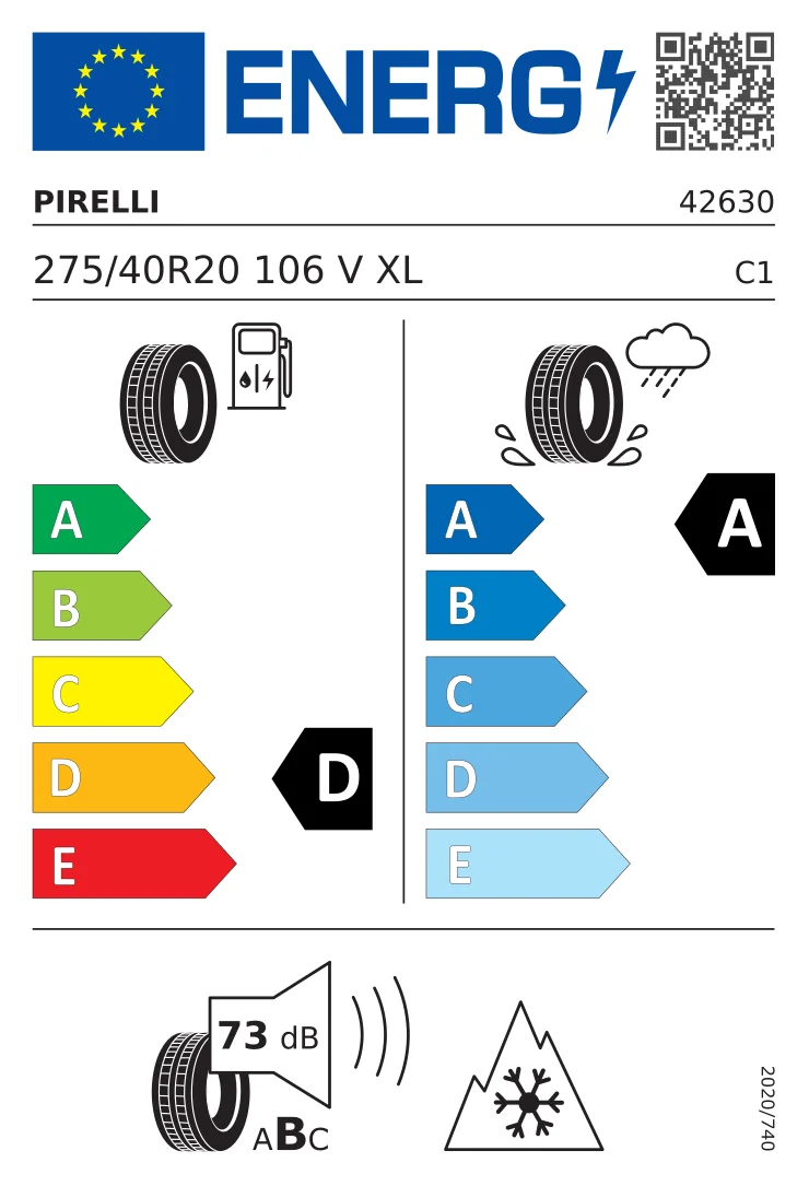 EU-däckmärkning: Pirelli 275/40 R20 106V