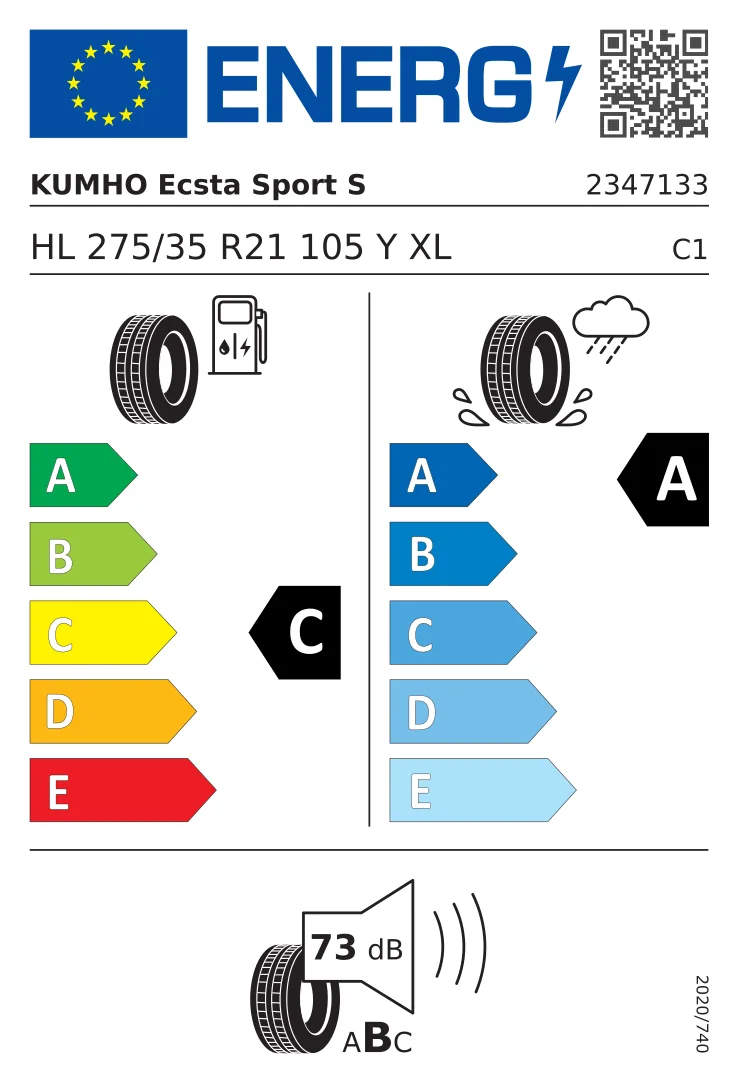 EU-däckmärkning: Kumho 275/35 R21 105Y