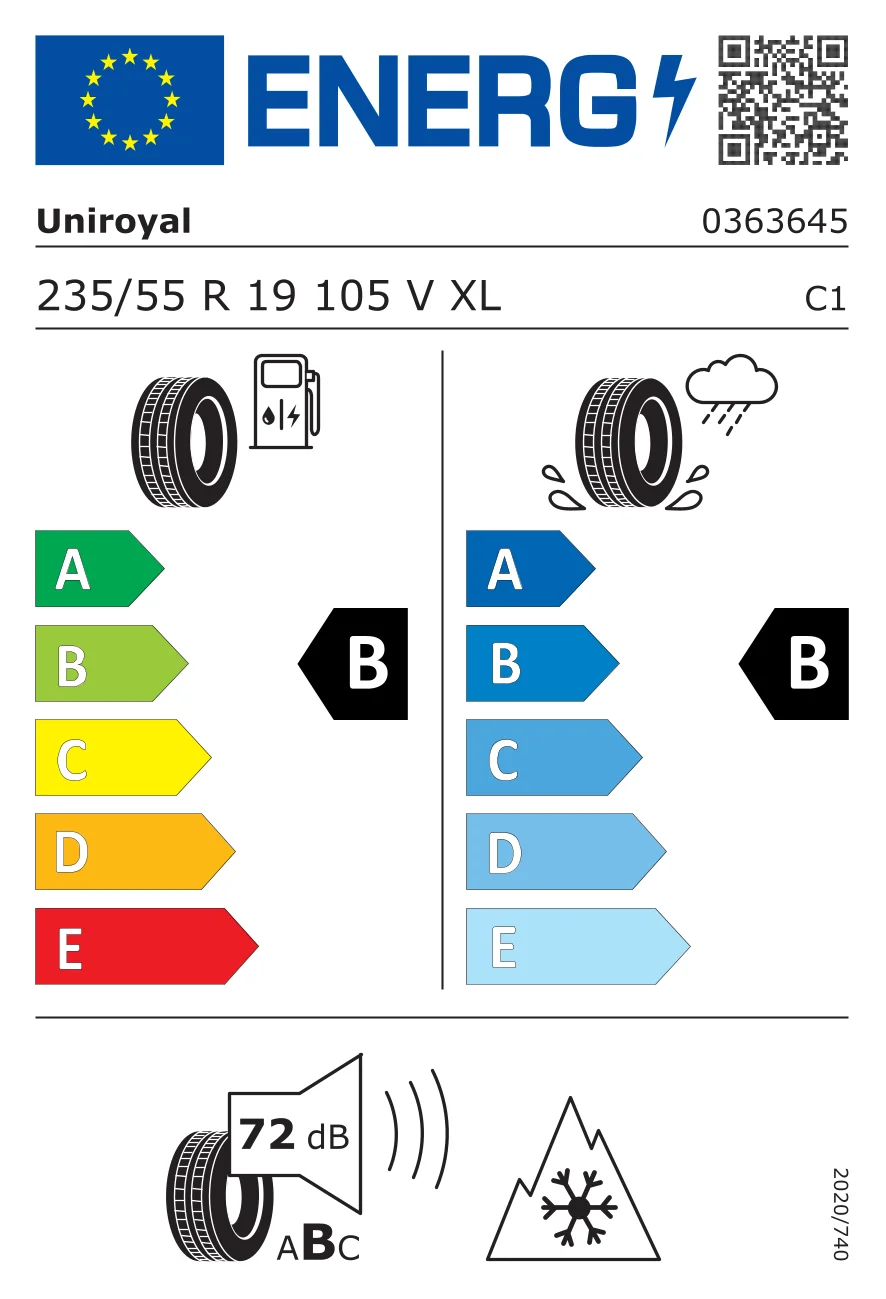 EU tyre label: Uniroyal 235/55 R19 105V