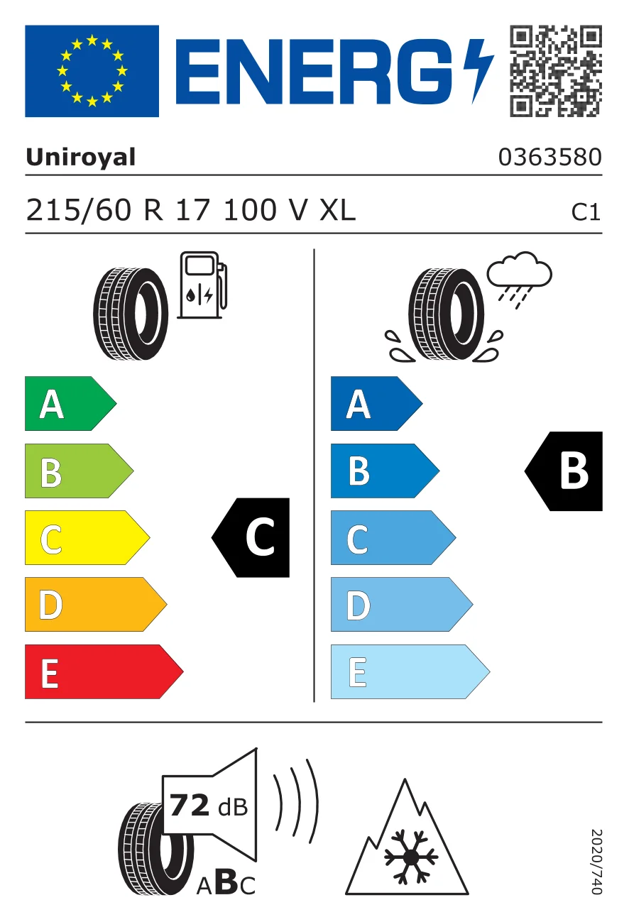 EU-dækmærkat: Uniroyal 215/60 R17 100V