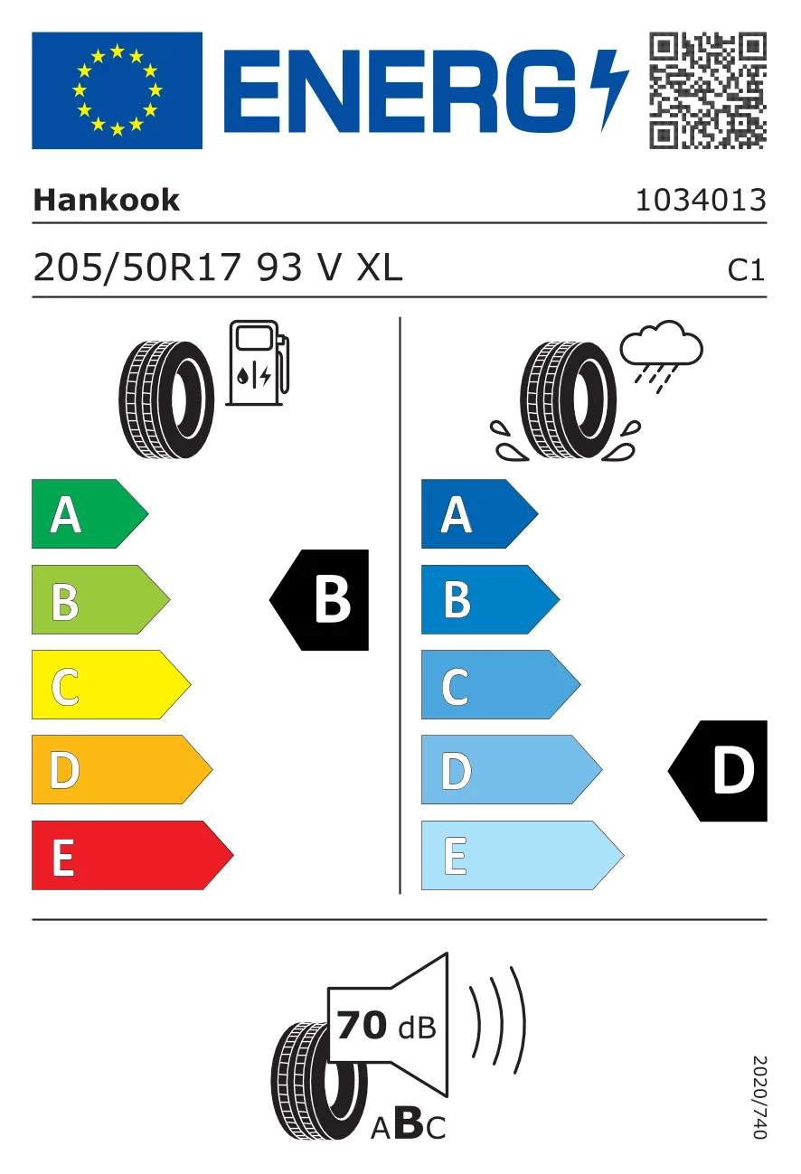 EU-däckmärkning: Hankook 205/50 R17 93V