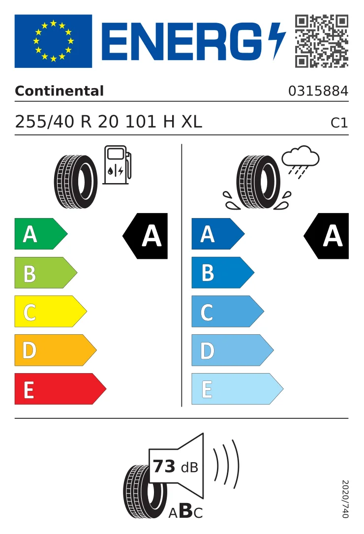 EU-däckmärkning: Continental 255/40 R20 101H