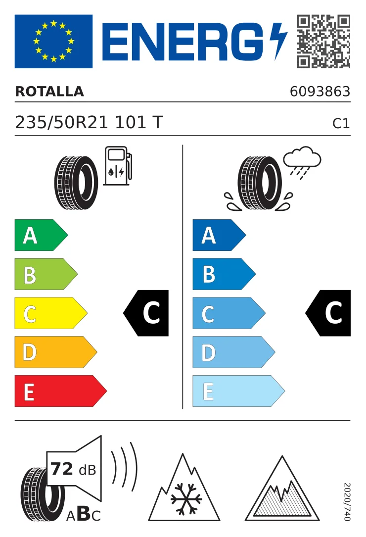 EU-däckmärkning: Rotalla 235/50 R21 101T