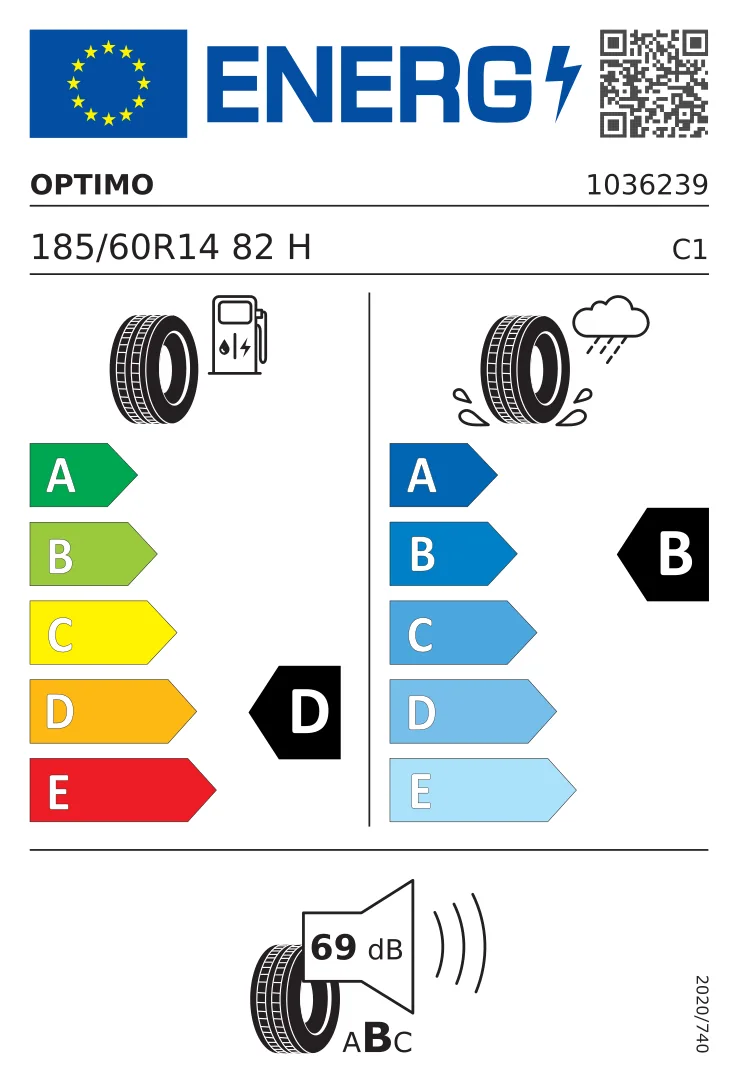 EU-däckmärkning: Optimo 185/60 R14 82H