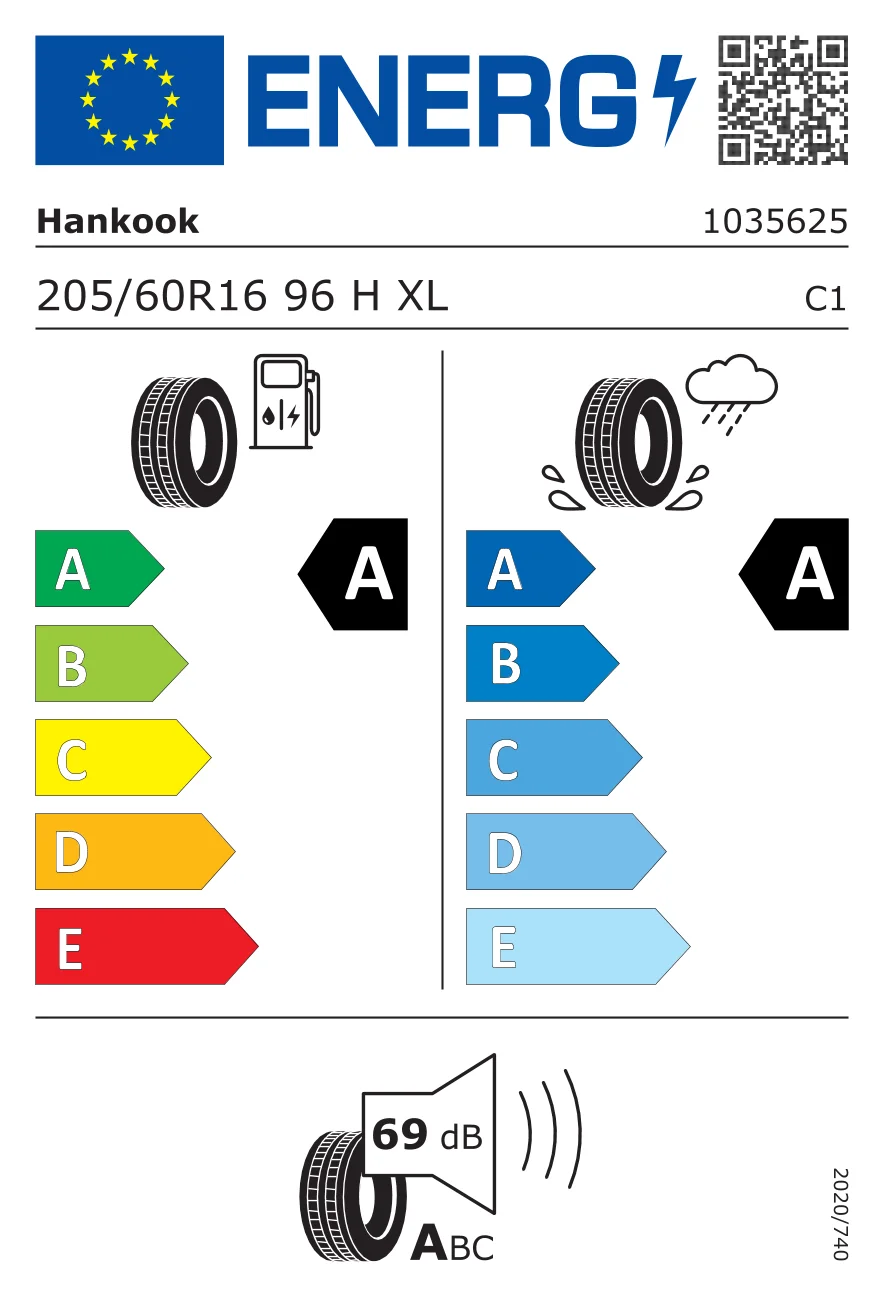 EU-Reifenlabel: Hankook 205/60 R16 96H