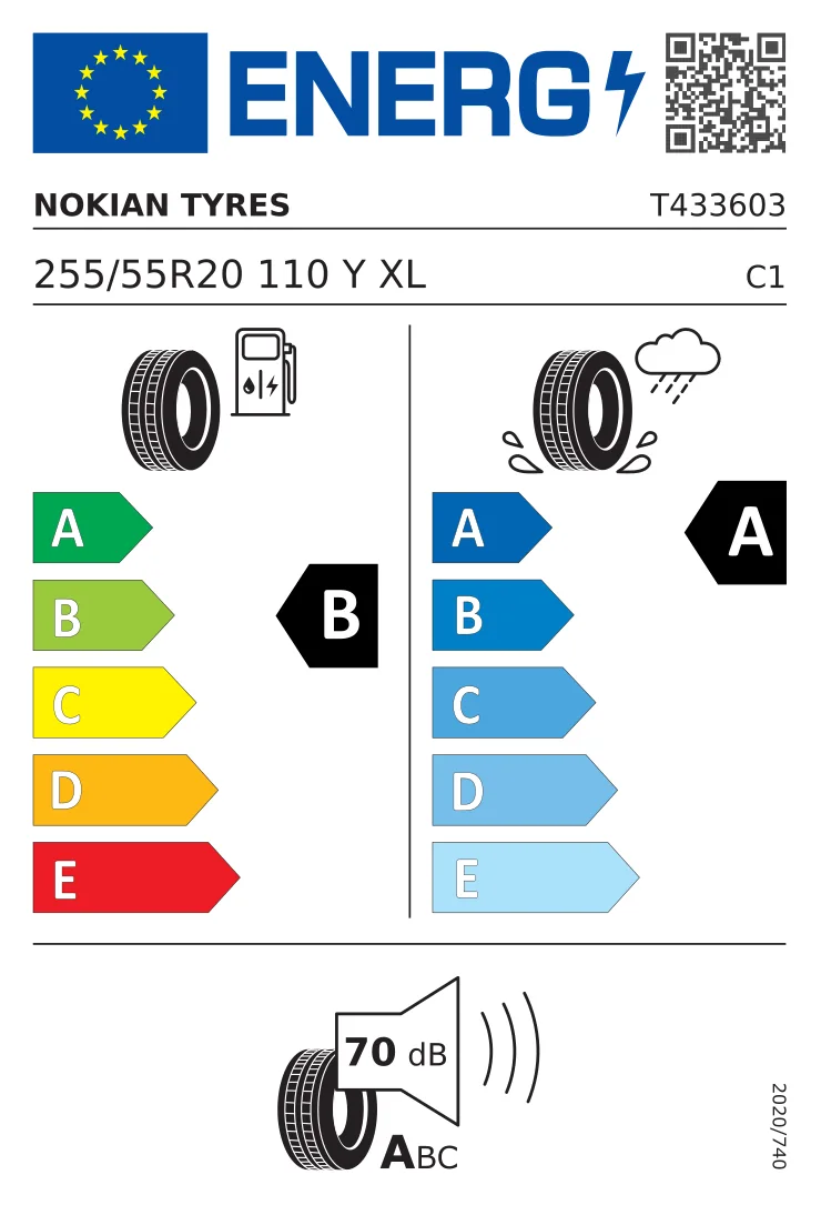 EU-däckmärkning: Nokian Tyres 255/55 R20 110Y