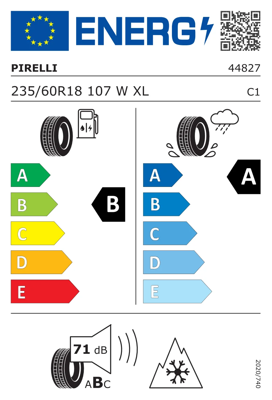 EU tyre label: Pirelli 235/60 R18 107W