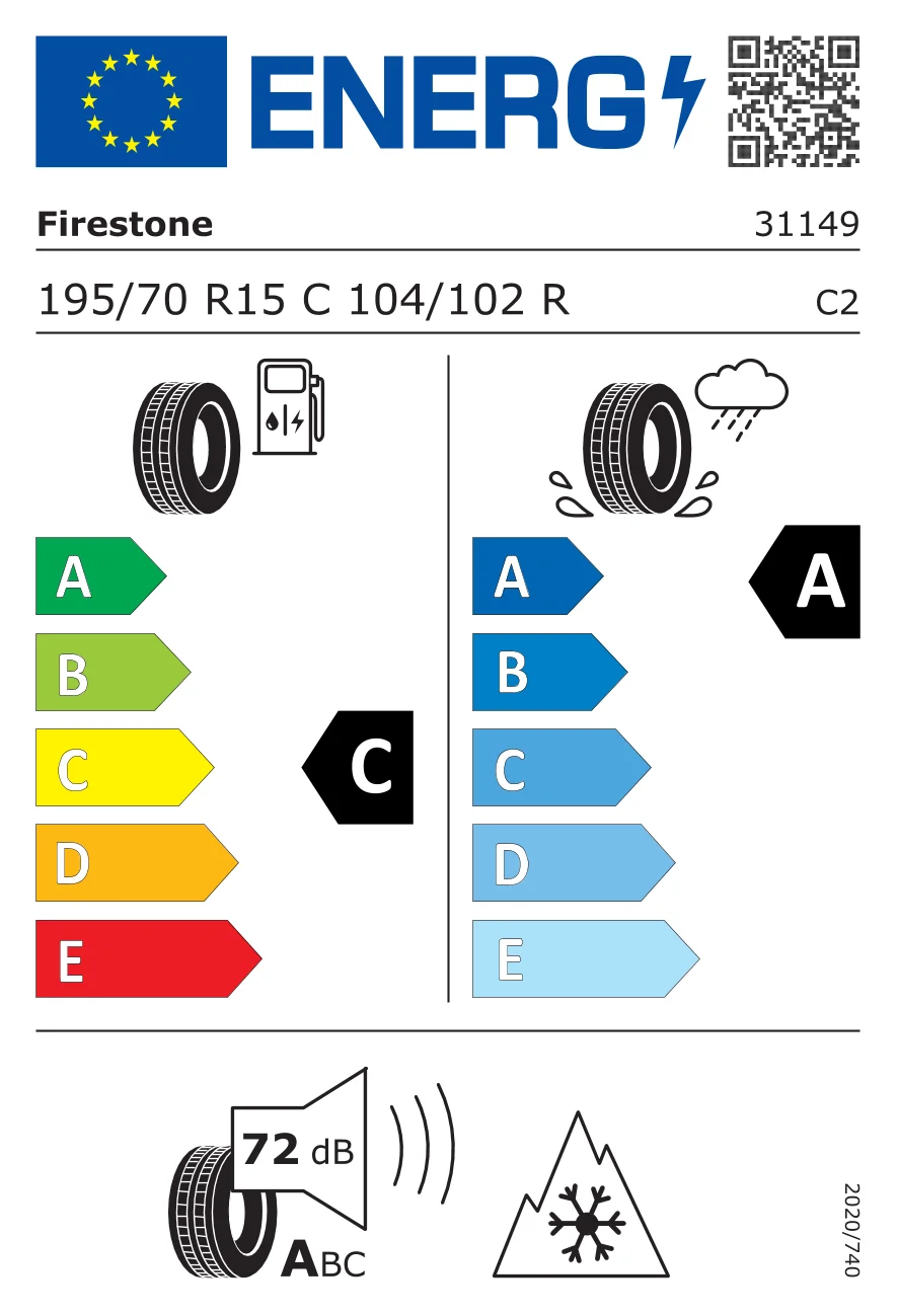 Étiquette pneumatique UE: Firestone 195/70 R15