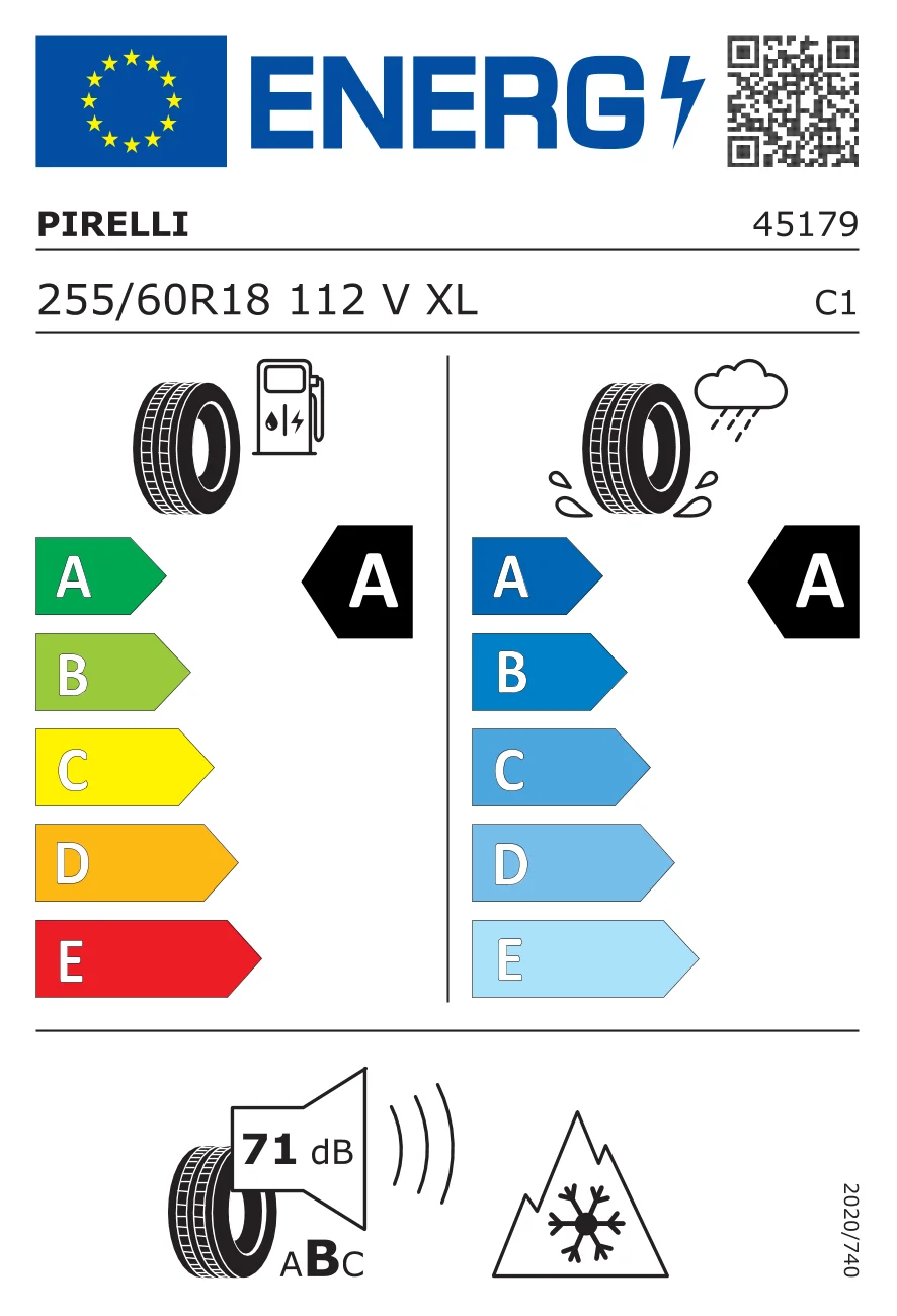 EU-däckmärkning: Pirelli 255/60 R18 112V