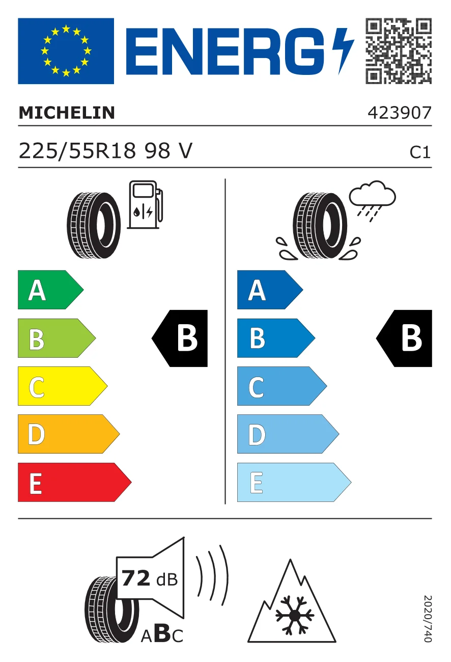 EU-bandenlabel: MICHELIN 225/55 R18 98V