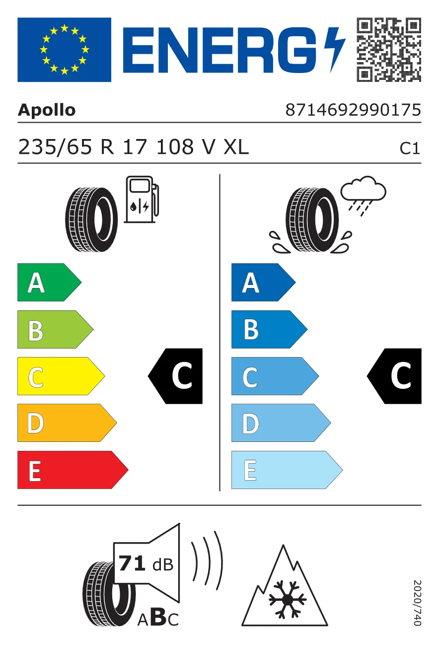 EU tyre label: Apollo 235/65 R17 108V