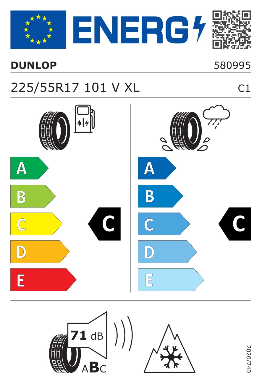 EU-däckmärkning: Dunlop 225/55 R17 101V